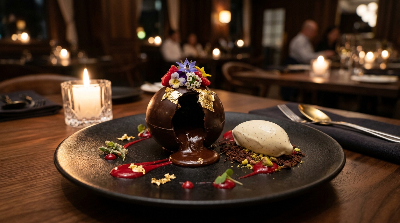 Esfera de chocolate con helado de vainilla