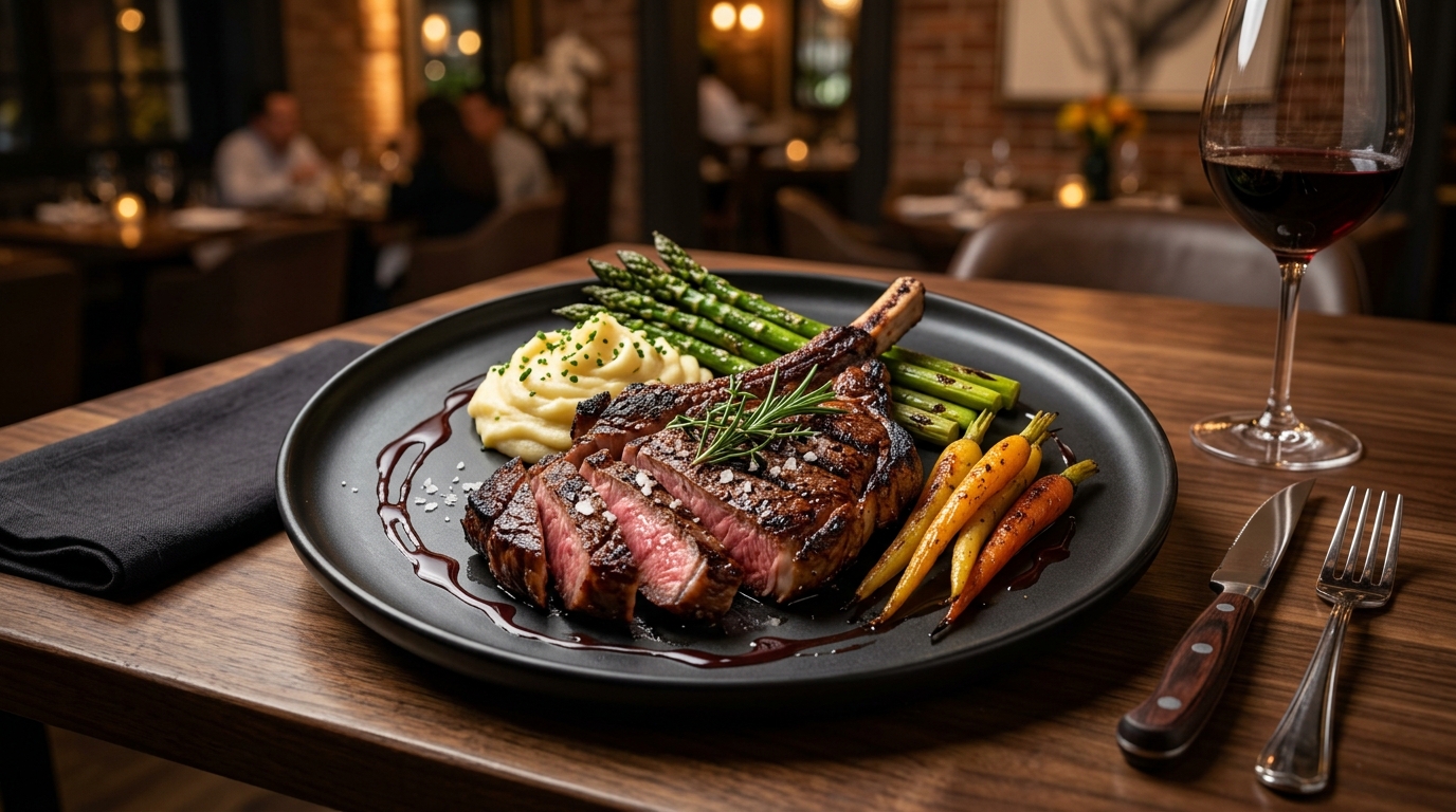Rib eye a la parrilla con espárragos