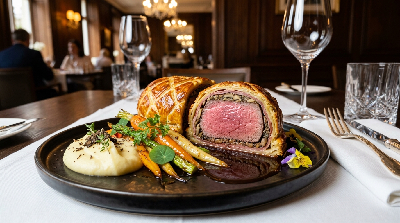 Beef Wellington con vegetales de temporada